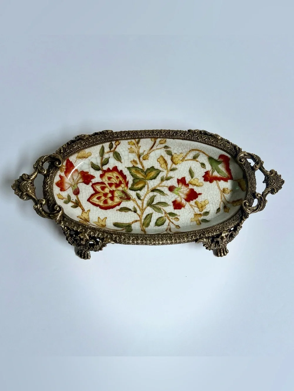 Antique Hua Rong Tang Zhi Chinese Chinoiserie hand-painted porcelain tray